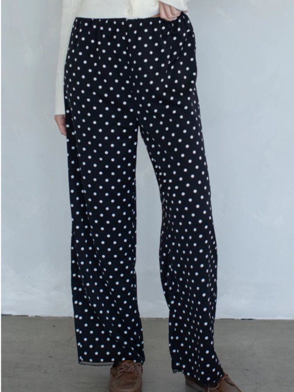 Things Between Jemma Black & White Polka Dot Wide Leg Lace Trim Pants S NWT